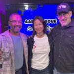 Picture in-studio of Reggie Burton and Christina Aldan with Aaron Phillips