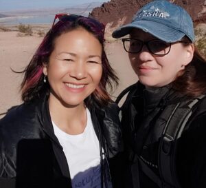 Selfie of Christina Aldan and Jennifer Kilkenny hiking at the Avery Burton Foundation's 2nd Annual Hike n' Heal event