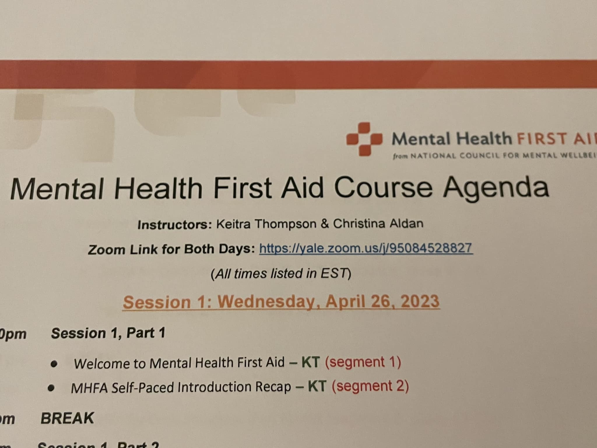 Trainer Christina Aldan Co-facilitates Mental Health First Aid